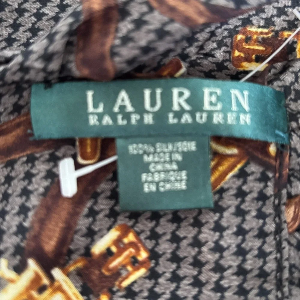 Lauren Ralph Lauren‎ Silk Bridal Equestrian Ruffle Scarf Houndstooth Heritage